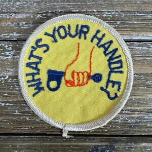 Vintage 70s CB Radio Patch Whats Your Handle Yellow Retro Embroidered Sew On pp